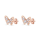 Minimalist 10.7mm Butterfly Stud Earrings Cubic Zirconia 925 Sterling Silver