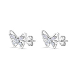 Minimalist 10.7mm Butterfly Stud Earrings Cubic Zirconia 925 Sterling Silver