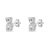 Teddy Bear Stud Earrings 11mm Cubic Zirconia 925 Sterling Silver