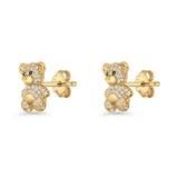 Teddy Bear Stud Earrings 11mm Cubic Zirconia 925 Sterling Silver
