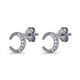 Minimalist 8.1mm Half Moon Stud Earring Cubic Zirconia 925 Sterling Silver