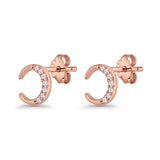 Minimalist 8.1mm Half Moon Stud Earring Cubic Zirconia 925 Sterling Silver