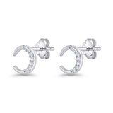 Minimalist 8.1mm Half Moon Stud Earring Cubic Zirconia 925 Sterling Silver