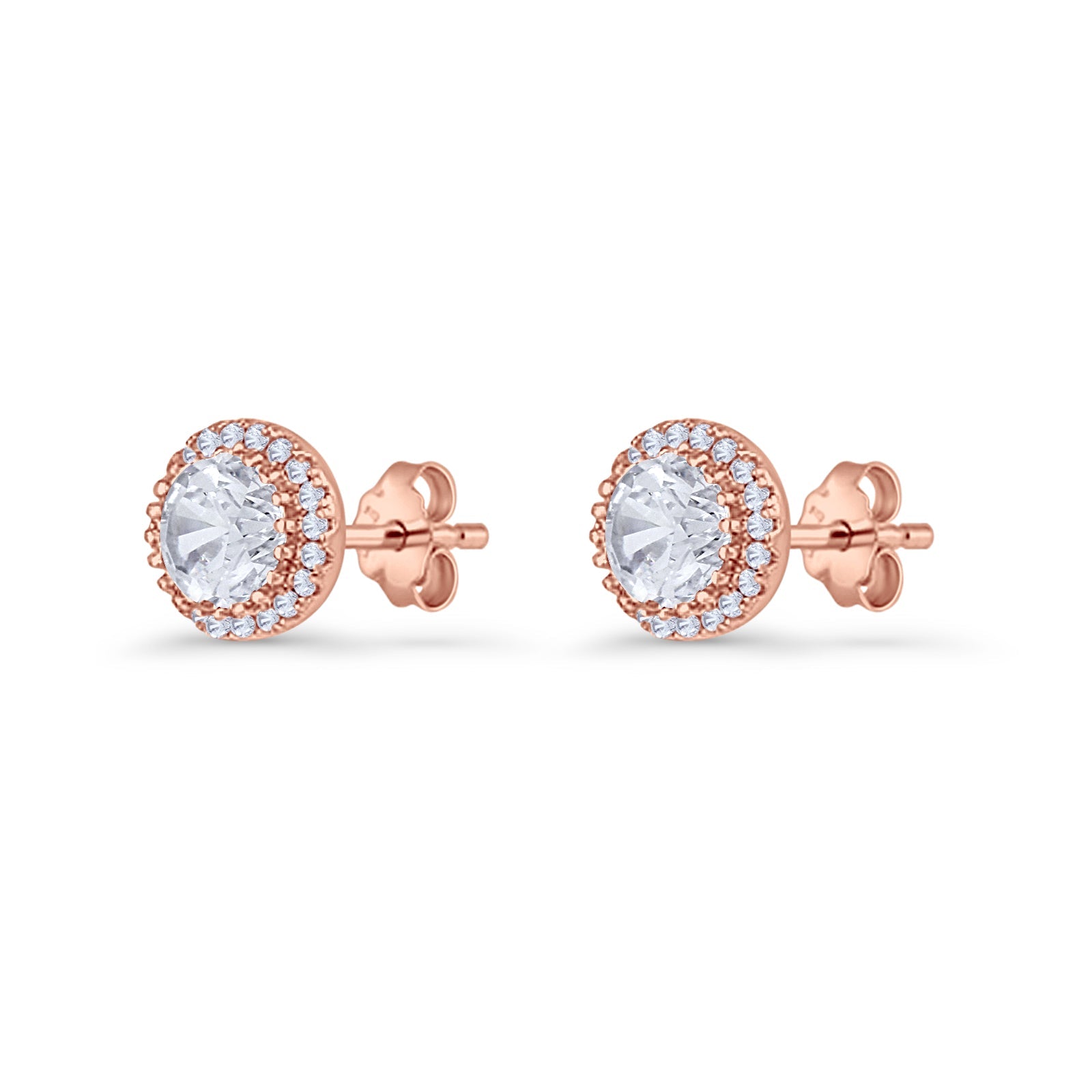 ☆TATIANA☆ Silver 925 Radiant Bloom Earrings EC3156 Round Stud Earrings 8.5mm Halo Cubic Zirconia 925 Sterling