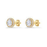 Round Stud Earrings 8.5mm Halo Cubic Zirconia 925 Sterling Silver