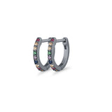 Minimalist 11mm Multicolor Cubic Zirconia Huggie Hoop Earrings 925 Sterling Silver