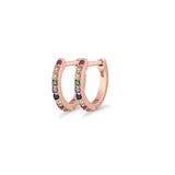 Minimalist 11mm Multicolor Cubic Zirconia Huggie Hoop Earrings 925 Sterling Silver