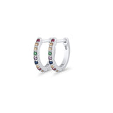 Minimalist 11mm Multicolor Cubic Zirconia Huggie Hoop Earrings 925 Sterling Silver