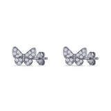 Butterfly Stud Earrings 6mm Cubic Zirconia 925 Sterling Silver