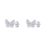 Butterfly Stud Earrings 6mm Cubic Zirconia 925 Sterling Silver
