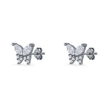 Butterfly Stud Earrings Marquise Cubic Zirconia 925 Sterling Silver
