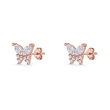 Butterfly Stud Earrings Marquise Cubic Zirconia 925 Sterling Silver
