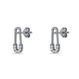 Minimalist 16mm Safety Pin Stud Earrings Round Cubic Zirconia 925 Sterling Silve