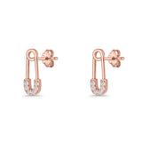 Minimalist 16mm Safety Pin Stud Earrings Round Cubic Zirconia 925 Sterling Silve