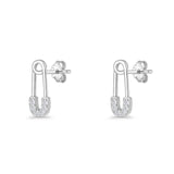 Minimalist 16mm Safety Pin Stud Earrings Round Cubic Zirconia 925 Sterling Silve