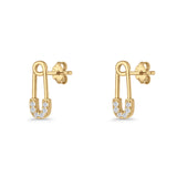 Minimalist 16mm Safety Pin Stud Earrings Round Cubic Zirconia 925 Sterling Silve