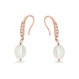 Drop Dangle 32mm Oval Pearl Fishhook Earring Cubic Zirconia 925 Sterling Silver