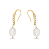 Drop Dangle 32mm Oval Pearl Fishhook Earring Cubic Zirconia 925 Sterling Silver