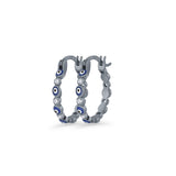 Evil Eye Hoop Earring 15mm Round Cubic Zirconia 925 Sterling Silver