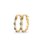 Evil Eye Hoop Earring 15mm Round Cubic Zirconia 925 Sterling Silver
