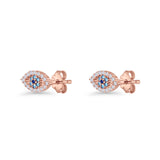 Evil Eye Earrings 6.2mm Floral Blue & Clear Cubic Zirconia 925 Sterling Silver