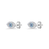 Evil Eye Earrings 6.2mm Floral Blue & Clear Cubic Zirconia 925 Sterling Silver