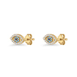 Evil Eye Earrings 6.2mm Floral Blue & Clear Cubic Zirconia 925 Sterling Silver
