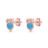 Round 9.7mm Lab Created Opal Owl Stud Earring 925 Sterling Silver