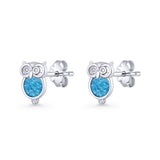 Round 9.7mm Lab Created Opal Owl Stud Earring 925 Sterling Silver