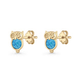 Round 9.7mm Lab Created Opal Owl Stud Earring 925 Sterling Silver