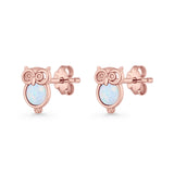 Round 9.7mm Lab Created Opal Owl Stud Earring 925 Sterling Silver