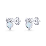 Round 9.7mm Lab Created Opal Owl Stud Earring 925 Sterling Silver
