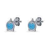 Round 9.6mm Lab Created Opal Unicorn Stud Earring 925 Sterling Silver