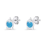 Round 9.6mm Lab Created Opal Unicorn Stud Earring 925 Sterling Silver