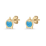 Round 9.6mm Lab Created Opal Unicorn Stud Earring 925 Sterling Silver