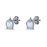 Round 9.6mm Lab Created Opal Unicorn Stud Earring 925 Sterling Silver