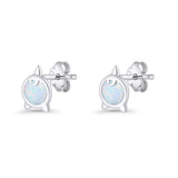 Round 9.6mm Lab Created Opal Unicorn Stud Earring 925 Sterling Silver