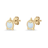 Round 9.6mm Lab Created Opal Unicorn Stud Earring 925 Sterling Silver