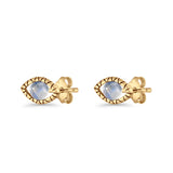 Eyelashes Eye Stud Earring 4.8mm Lab Created Opal Oxidized 925 Sterling Silver