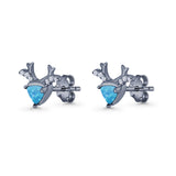 Triangular 7.3mm Lab Created Opal Deer Antlers Stud Earring 925 Sterling Silver