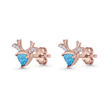 Triangular 7.3mm Lab Created Opal Deer Antlers Stud Earring 925 Sterling Silver