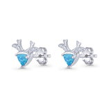 Triangular 7.3mm Lab Created Opal Deer Antlers Stud Earring 925 Sterling Silver