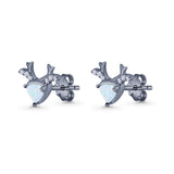 Triangular 7.3mm Lab Created Opal Deer Antlers Stud Earring 925 Sterling Silver