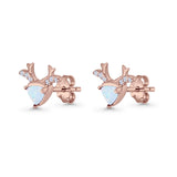 Triangular 7.3mm Lab Created Opal Deer Antlers Stud Earring 925 Sterling Silver