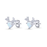 Triangular 7.3mm Lab Created Opal Deer Antlers Stud Earring 925 Sterling Silver