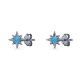 Round 5.4mm Star Stud Earring Lab Created Opal 925 Sterling Silver