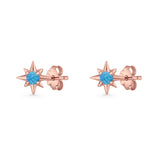 Round 5.4mm Star Stud Earring Lab Created Opal 925 Sterling Silver