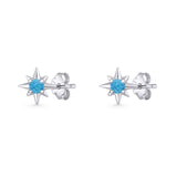 Round 5.4mm Star Stud Earring Lab Created Opal 925 Sterling Silver
