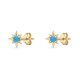 Round 5.4mm Star Stud Earring Lab Created Opal 925 Sterling Silver
