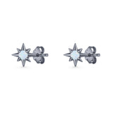 Round 5.4mm Star Stud Earring Lab Created Opal 925 Sterling Silver
